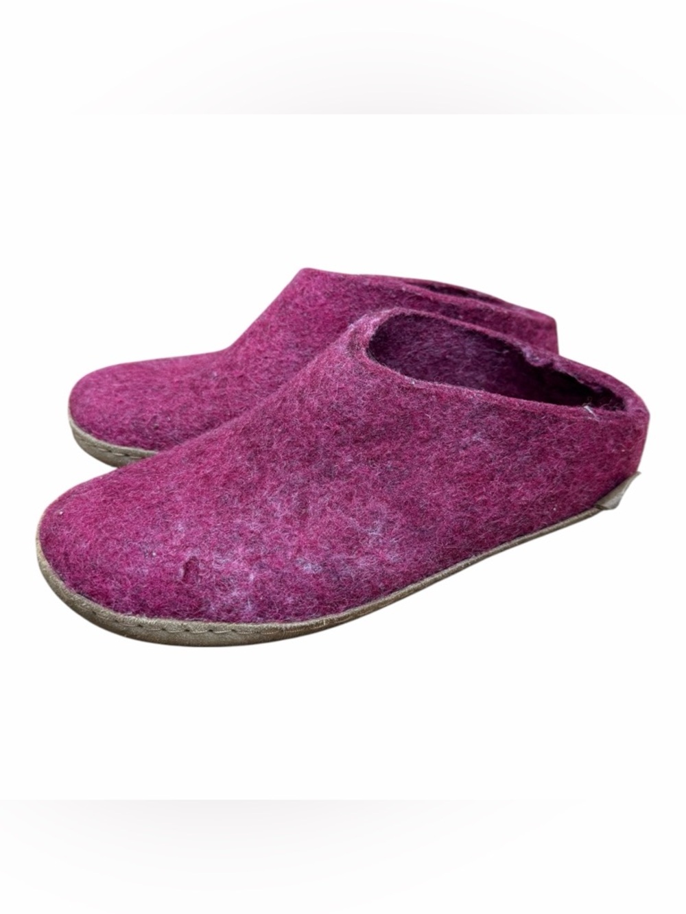 Glerups Wool Size 6.5-7 (37 Eu) Slip-On Leather Outsole Cranberry Slippers